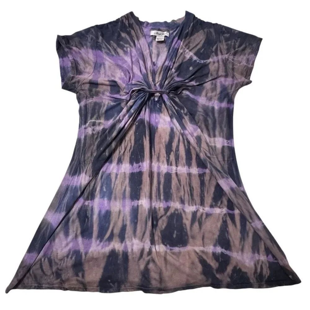 Custom Tie-Dye Vintage Y2K Reworked Boho V-Neck Tunic Top L